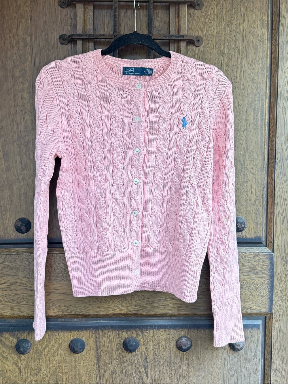 Polo Ralph Lauren Light Pink Cable Knit Button-Up Cardigan Size M